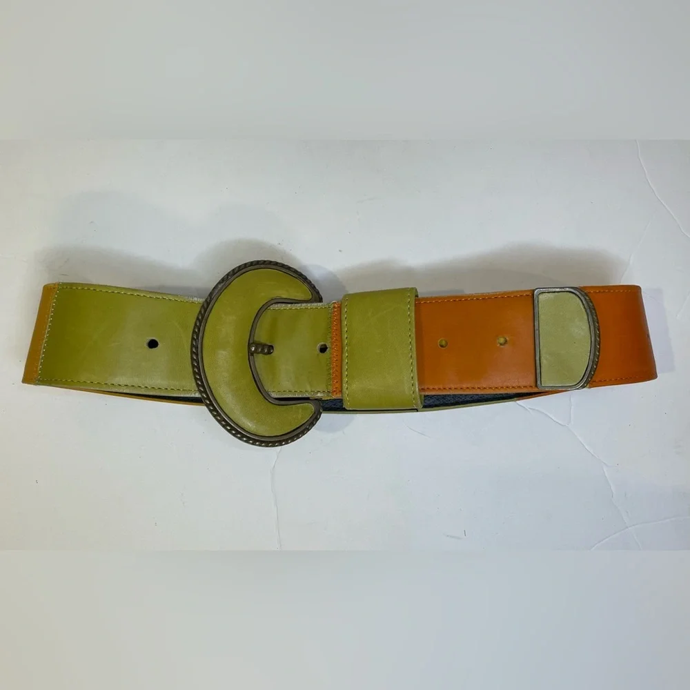 Vintage Alden‎ Howard Women’s Boho Stylish Green and Yellow Leather Belt Size S